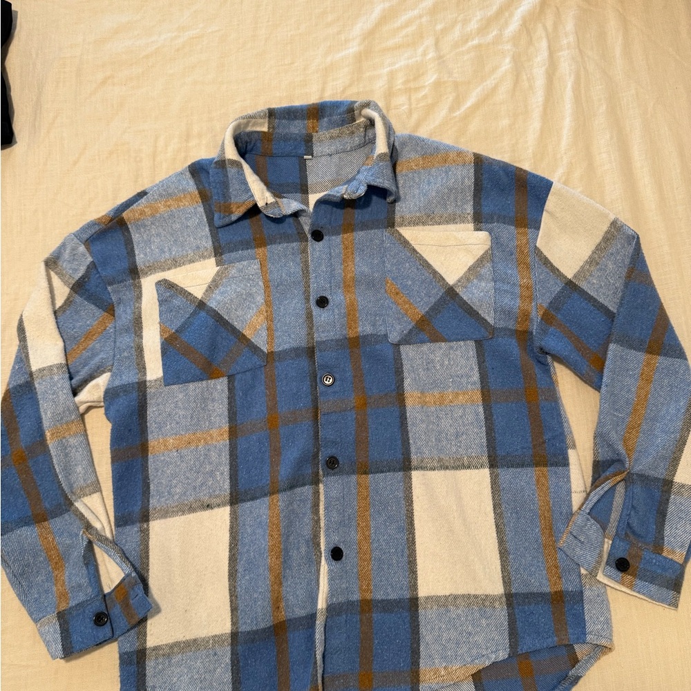 Men's Blue and Brown Plaid Casual Button Down Shirt